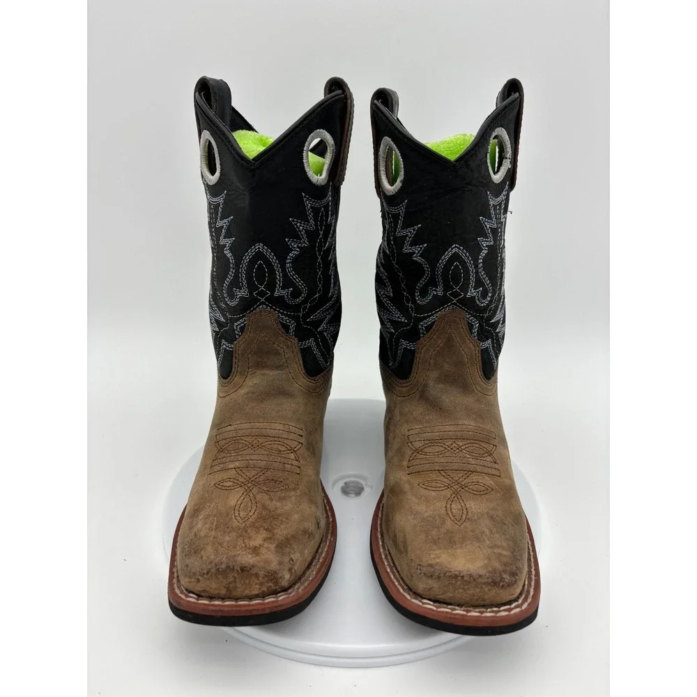 SMOKY MOUNTAIN‎ Kids Brown Black Leather Western Cowboy Boots Square Toe 13 Boy